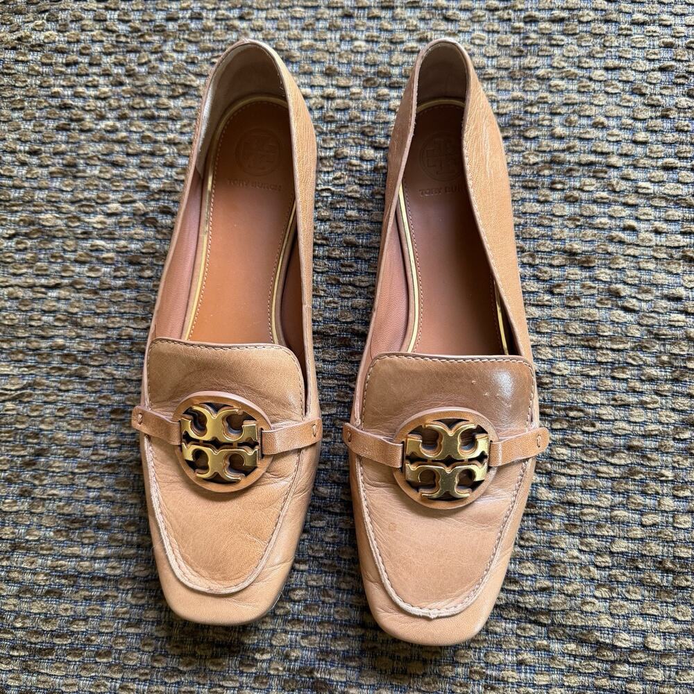 Tory Burch Metal Miller Loafers Women's Size 8.5M Leather Tan Preppy Old Money
